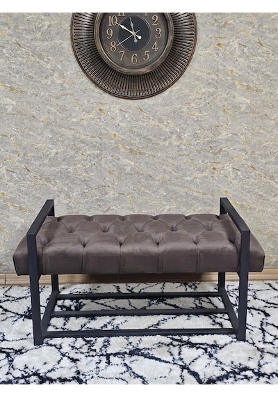 Zafir Siyah Boyalı Metal 80 Cm Puf Bench - Antre Puf - Hol Bench - Puf - Oturak - Bench Kahverengi