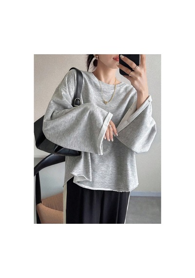 Cool Tarz Oversize Kesim Bisiklet Yaka Uzun Kollu Sweatshirt Gri Gri