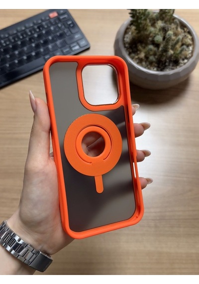 Apple Uyumlu iPhone 16 Pro Standlı Ve Yüzüklü Magsafe Kılıf Soocase721 Turuncu