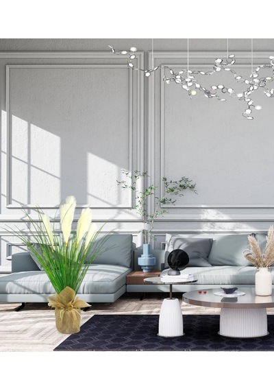 Yapay Çiçek Beyaz Püskül Grass Keten Saksılı Panpas 80 40cm Saz