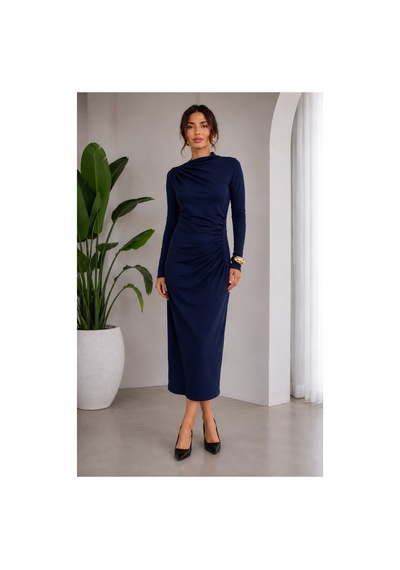 Gül&can Butik Lacivert Triko Midi Boy Elbise Lacivert