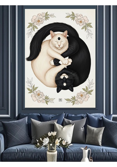 Ahşap Tablo Yin Yang Kedi Felsefesi Hayvan Tabloları