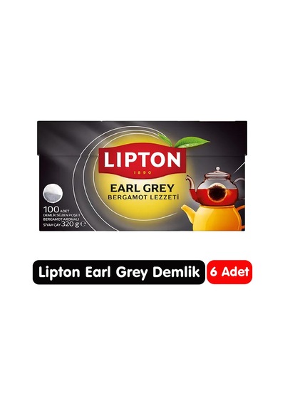 Lipton Earl Grey Bergamot Aromalı Demlik Poşet Çay 100 Adet 6 Paket