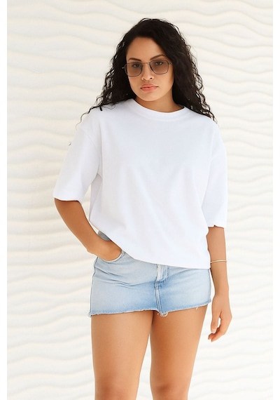 Benroma Düz Oversize Unisex Tişört Ycb5 Beyaz