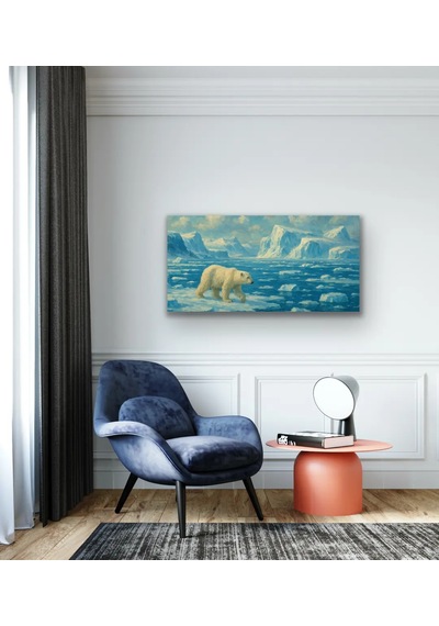 Yalnız Kutup Ayısı Kanvas Tablo 60x120cm Altın