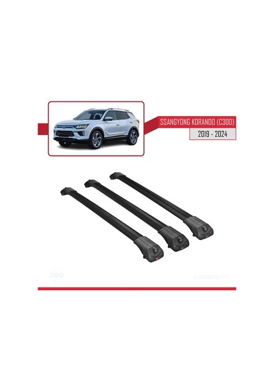 Ssangyong Korando C300 2019 Ve Sonrası İle Uyumlu Ace-1 Ara Atkı Tavan Barı Siyah 3 Adet Bar