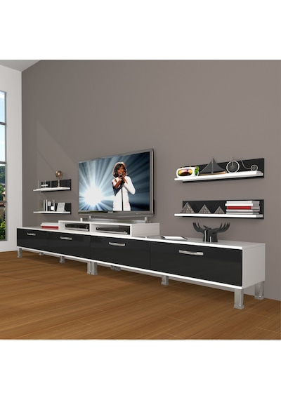 Decoraktiv Ekoflex 360r Slm Krom Ayaklı Tv Ünitesi Tv Sehpası Beyaz - Siyah