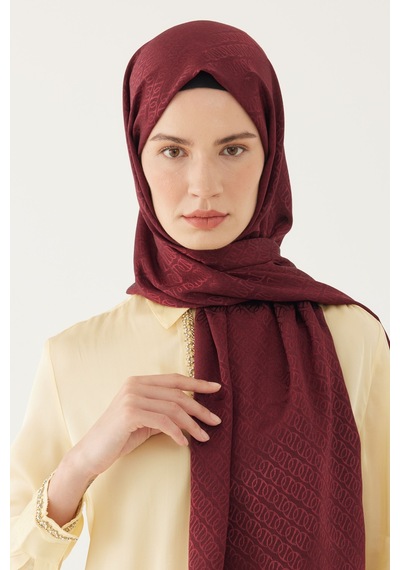 Mirsoy Scarf Halka Desen Parlak Jakar Şal - Bordo Bordo