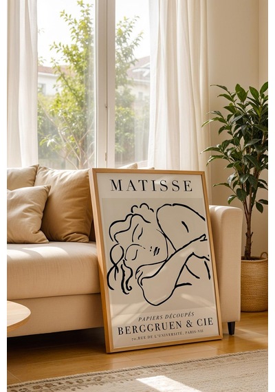 Henri Matisse Uyuyan Kadın Çerçeveli Tablo - Kağıt Kesme Sanatı - Eklektik Tarz Duvar Dekoru