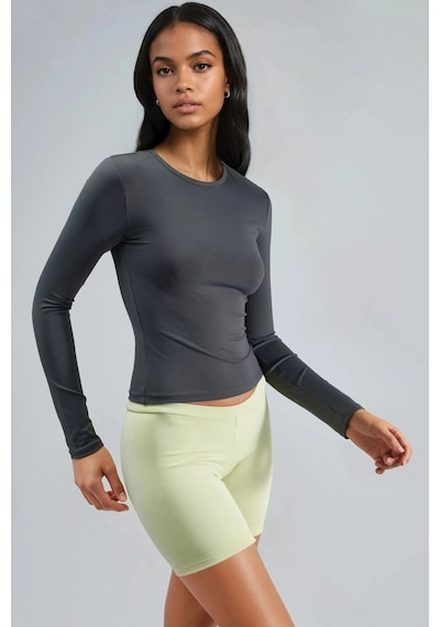 Hiccup Busem Slim Fit Yuvarlak Yaka Uzun Kollu Bluz Koyu Gri
