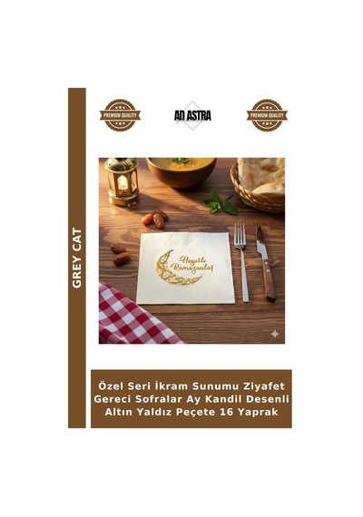 Özel Seri İkram Sunumu Ziyafet Gereci Sofralar Ay Kandil Desenli Altın Yaldız Peçete 16 Yaprak