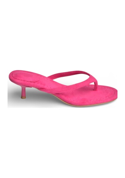 Fox Shoes Y518342802 Fuşya Süet Parmak Arası Kısa Topuklu Kadın Terlik Fuşya