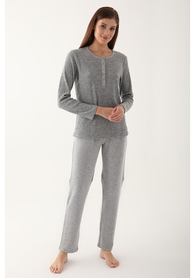 Pierre Cardin Gri Kadın Uzun Kol Pijama Takım
