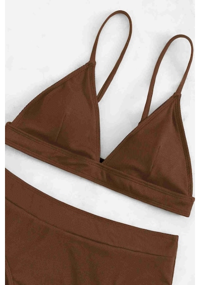 Angelsin Yüksek Bel Tasarım Bikini Altı Kahverengi 001