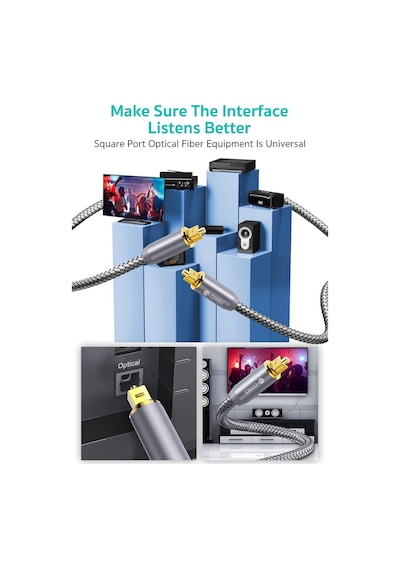 1 Metre 24k Altın Uçlu Naylon Örgülü Fiber Optik Ses Kablosu Tv, Soundbar Ve Amfi İçin