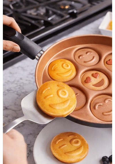 Emoji Pankek Tavası Bakır - Sevimli Yüzler Krep Tavası Bakır - Siyah