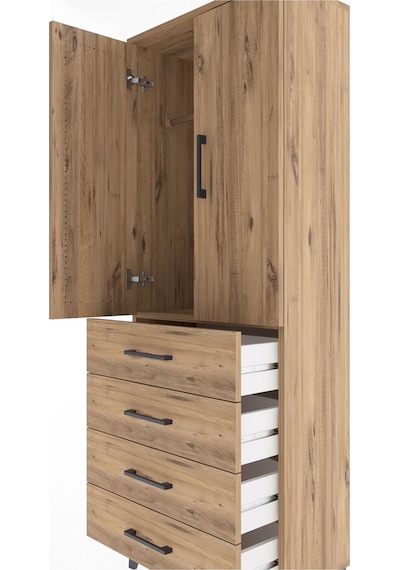 Arges Dolap Tek Raflı 4 Çekmeceli Tek Askılı 60x30x163 Çam-çam Çam