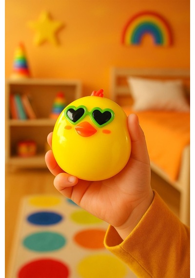 Gözlüklü Ördek Figürlü Squishy Stress Oyuncağı Yumuşacık Jel Squishy Sarı Sarı