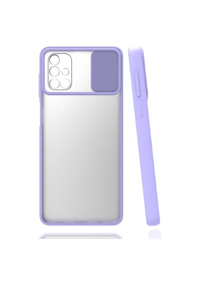 Kilifone - Samsung Uyumlu Galaxy A71 - Kılıf Slayt Sürgülü Arkası Buzlu Lensi Kapak - Lila