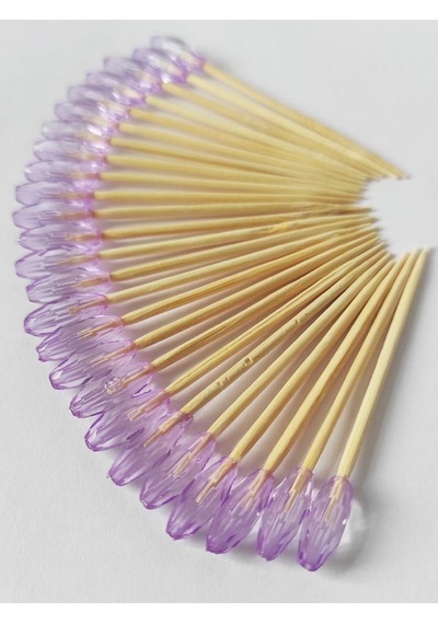 100 Adet Dekoratif Lila Oval Boncuklu Pasta Kürdanı 6 cm - Boncuk 6x12 mm