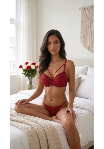 Trend Dokunuş Kadın Kırmızı Kalpli Tek Askılı Romantik Dolgulu Sütyen Külot İç Çamaşırı Takımı Kırmızı - Siyah Trend Dokunuş Kadın Kırmızı Kalpli Tek Askılı Romantik Dolgulu Sütyen Külot İç Çamaşırı Takımı Kırmızı - Siyah