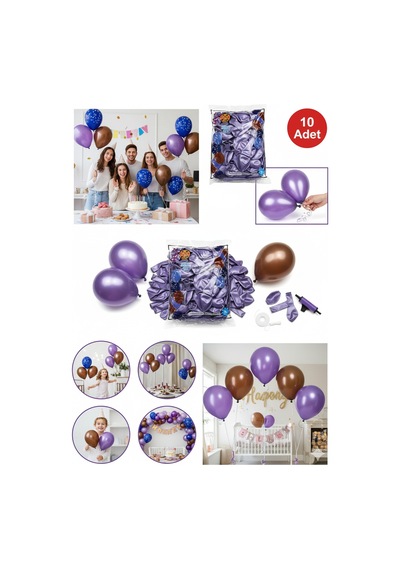 10 Adet Mor Parıltılı Metalik Balonlar Parti & Kutlama Paketi Diğer