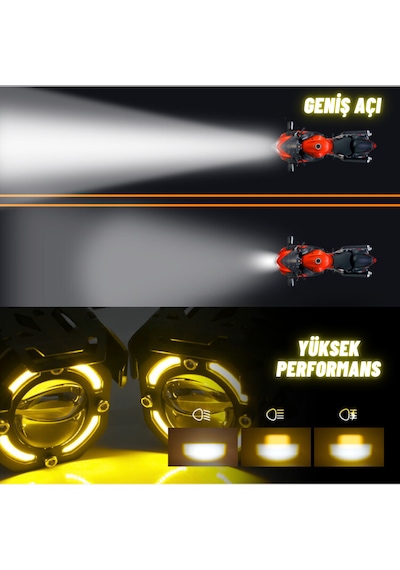 Led Motosiklet Ve Off Road Sis Farı Çakarlı Ultra Parlak 4 Modlu