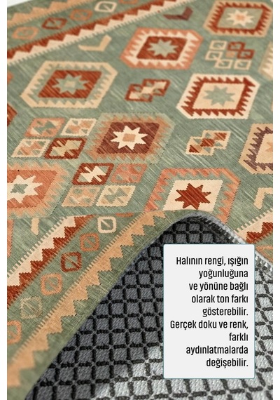 Dekoratif Halı Kaymaz Taban Leke Tutmaz Yıkanabilir Kilim Özel Ölçü Salon Halısı 3055 Çok Renkli