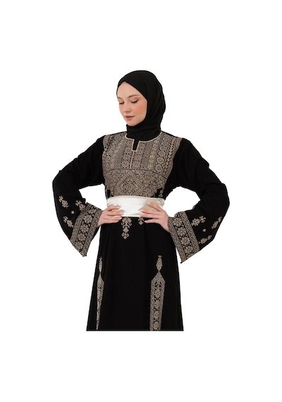 Zaytoon Filistin Nakışlı Modern Siyah Kaftan Elbise - Geleneksel Şıklık Gold