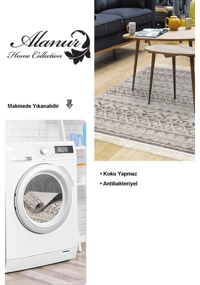 Dekoreko Kaymaz Taban Djt Salon Halısı Trend Saçaklı Iskandinav F5078 Açık Kahve