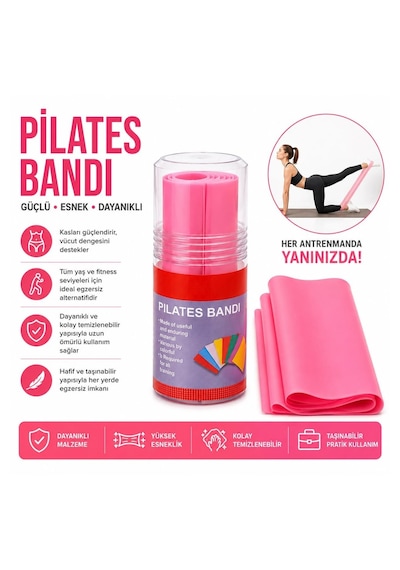 Pilates Bandı Direnç Lastiği Pembe Yoga Egzersiz Fitness Esneme Bandı Kutulu