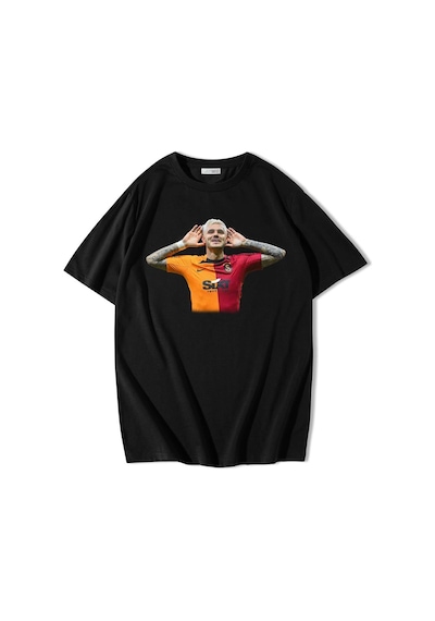 Brz Collection Unisex Oversize Icardi Baskılı T-shirt-siyah Siyah