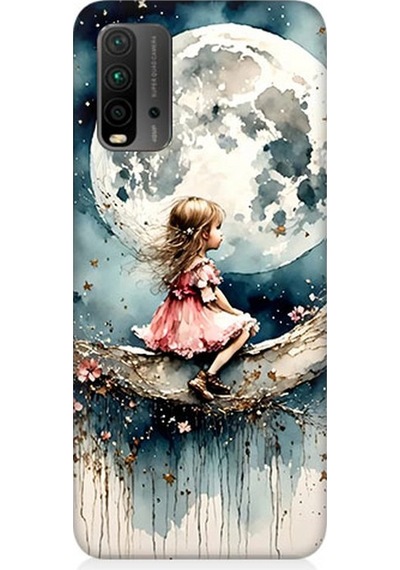 Xiaomi Redmi 9t Uyumlu Ay Üzerinde Hayalci Kız Desenli Silikon Kılıf Çok Renkli