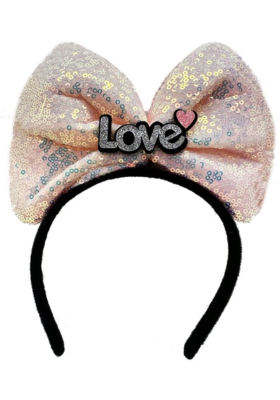 Led Işıklı 3 Farklı Fonksiyonda Yanan Gümüş Love Yazılı Toz Pembe Fiyonk Taç 20x17 Cm 5264 "
