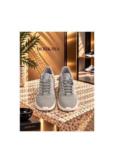 Derikaya Kadın Gri Bağcıklı Düz Taban Rahat Günlük Sneaker Ayakkabı
