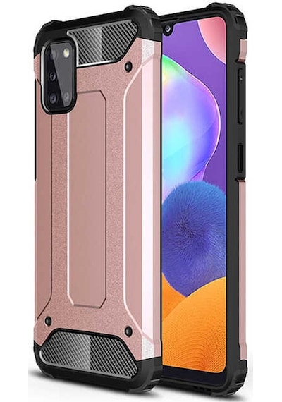 Noktaks - Samsung Galaxy Uyumlu A31 - Kılıf Çift Katman Zırh Tank Crash Military Kapak - Rose Gold