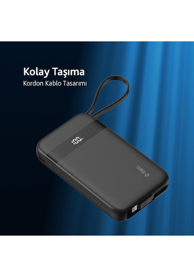 Ttec 2BB225S Recharger Pro LCD 10.000 mAh PD 30W Lightning Ve USB-C Dahili Kablolu Taşınabilir Powerbank