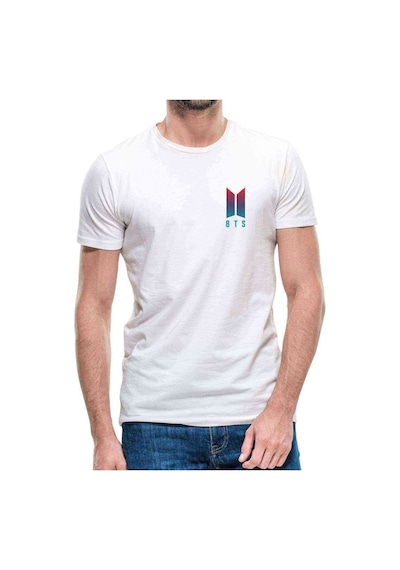 Bts Göğüs Logo Baskılı Beyaz Erkek Tshirt