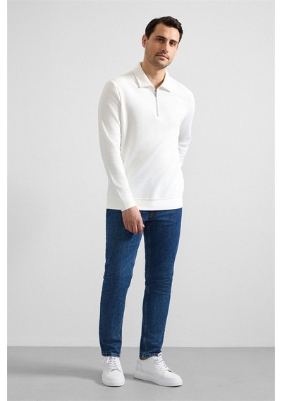 Süvari Beyaz Regular Düz Yarım Balıkçı Yaka Sweatshirt Sw2013700003-bey Beyaz