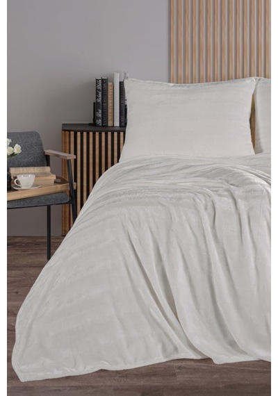 Zebra Casa Cozy Çift Kişilik Krem Battaniye Takımı Krem