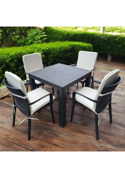 Lüks Arkalıklı Sandalye Minderi 4lü 4cm Süngerli Krem