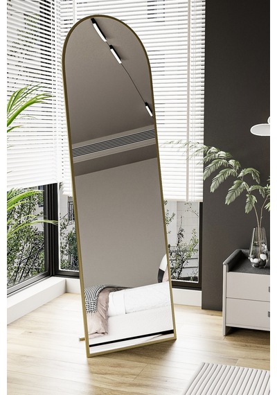 Evdemo Pamir Gold Metal Çerçeveli Ayaklı Oval Boy Aynası 180x50 Cm Gold