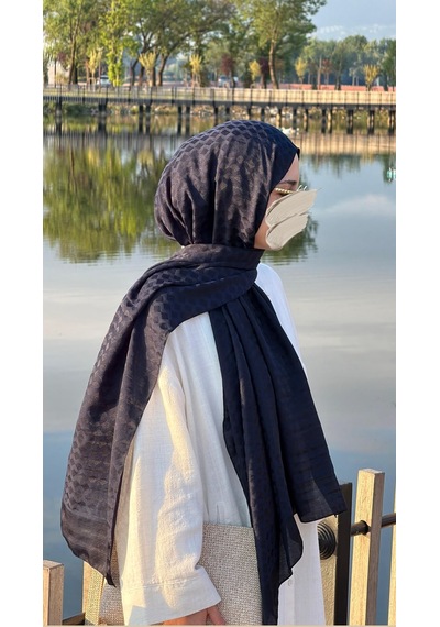 Qalortex Scarf Premium Pamuklu Jakar Şal-lacivert