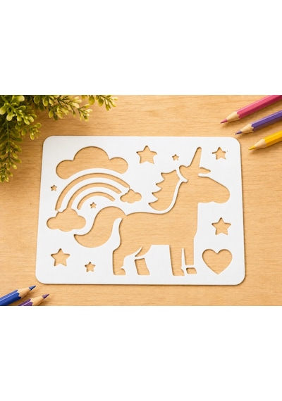 3d Baskı Unicorn Ve Gökkuşağı Çizim Şablonu - Desen Kalıbı - Beyaz