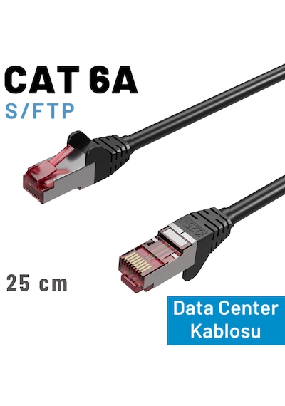 Irenıs 25 Cm Siyah Cat 6a S/ftp Ethernet Data Center Patch Kablo