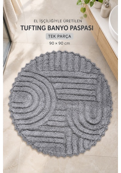 Alanur Bodrum Tufting Cotton Pamuklu El Işi Örgülü 90 X 90 Cm Paspas 113 gri