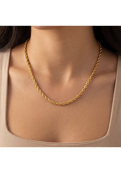 Ferizz Ferizz Altın Kaplama 4Mm Kalınlıkta Unisex Burgu Zincir Gümüş