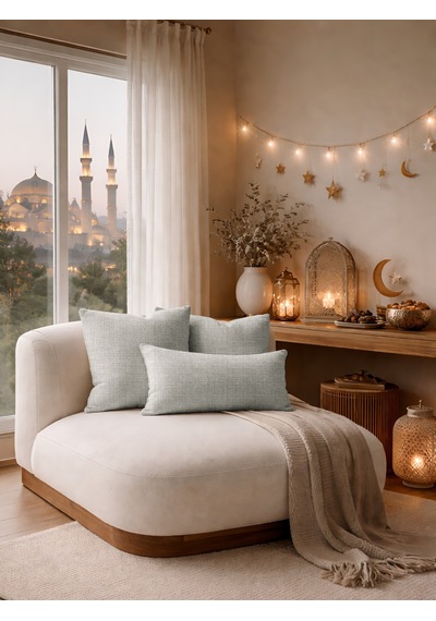 Br Perle Açık Gri Keten Dokulu Dekoratif Kırlent Kılıfı Modern Salon Koltuk Yastığı