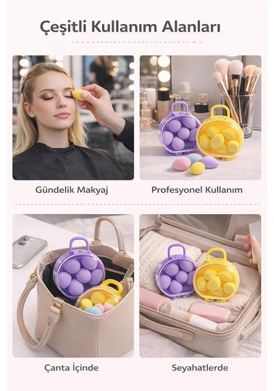Lexroo Makyaj Süngeri Seti 6 Lı, 2 Set, Taşınabilir Kutulu, Ultra Yumuşak Blender Süngerler