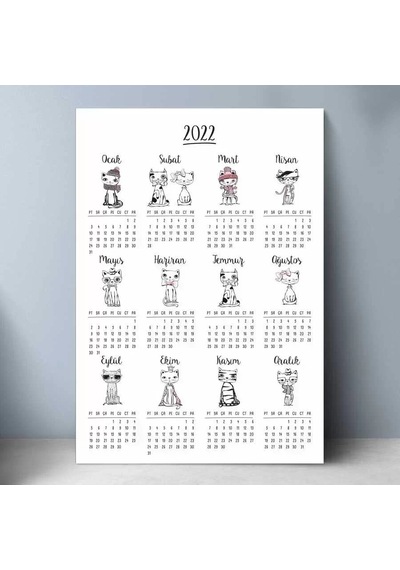 Kedili Poster Takvim, 2026 Kedili Duvar Takvimi